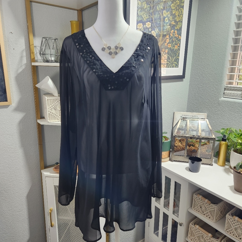 Sheer black blouse with sequins